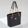 Plain Black Monogram Chain Detailed Tote Bag