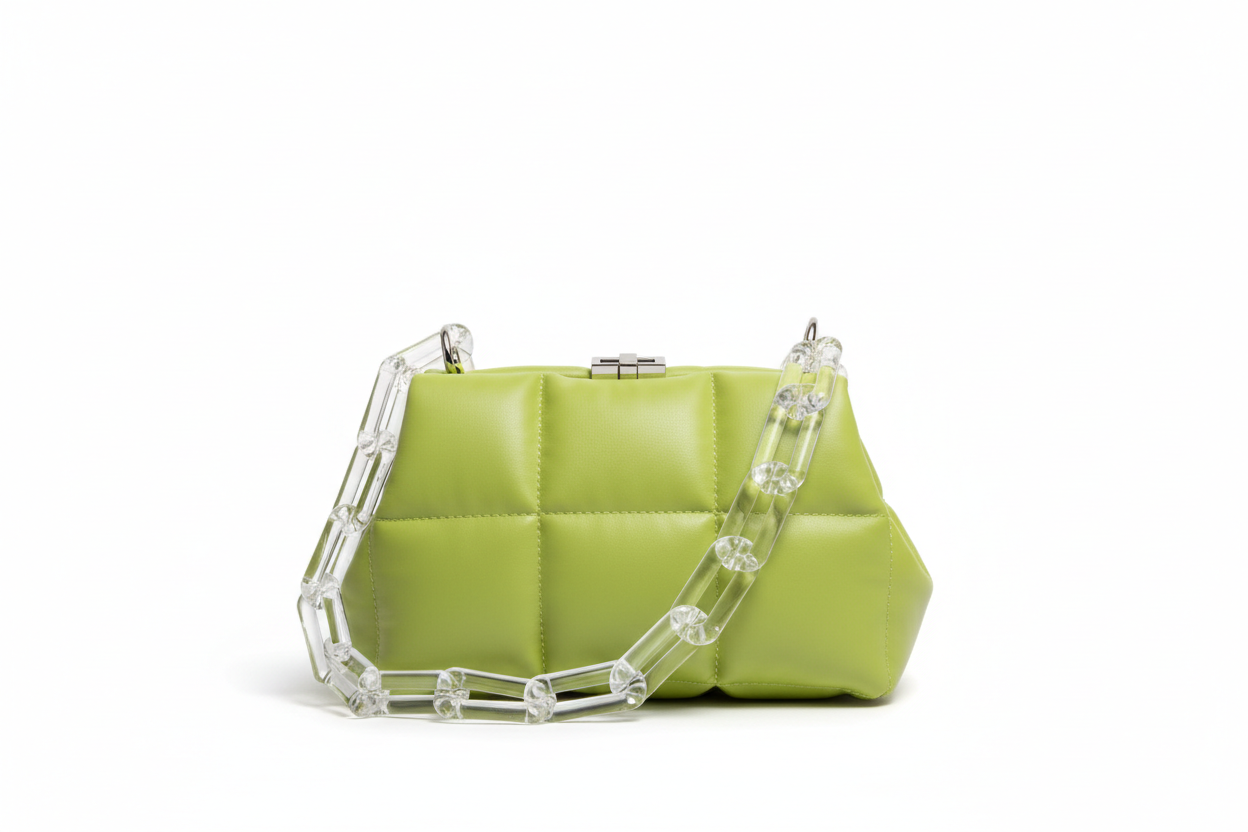 Bold Quilted Bag with Acrylic Chain - Lime Green
