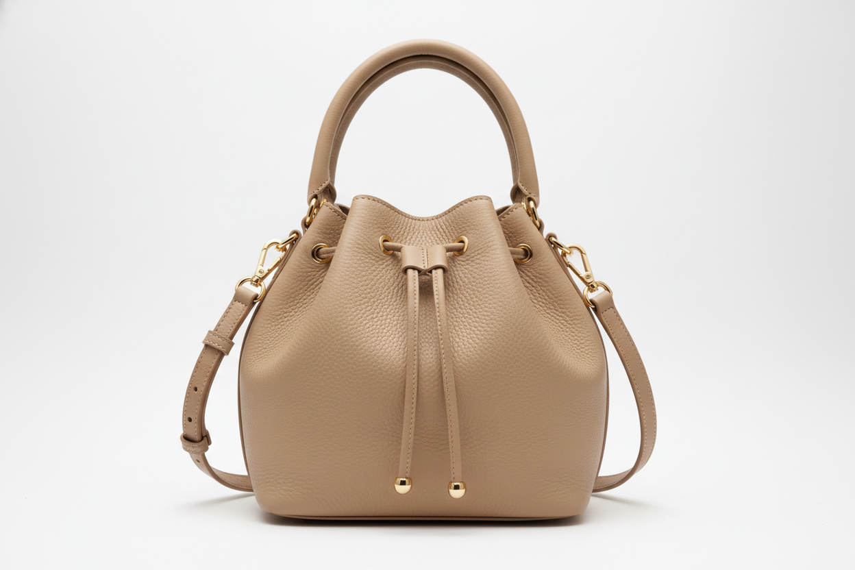Beige Leather Bucket Bag