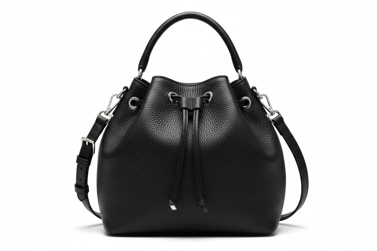 Black Leather Bucket Bag