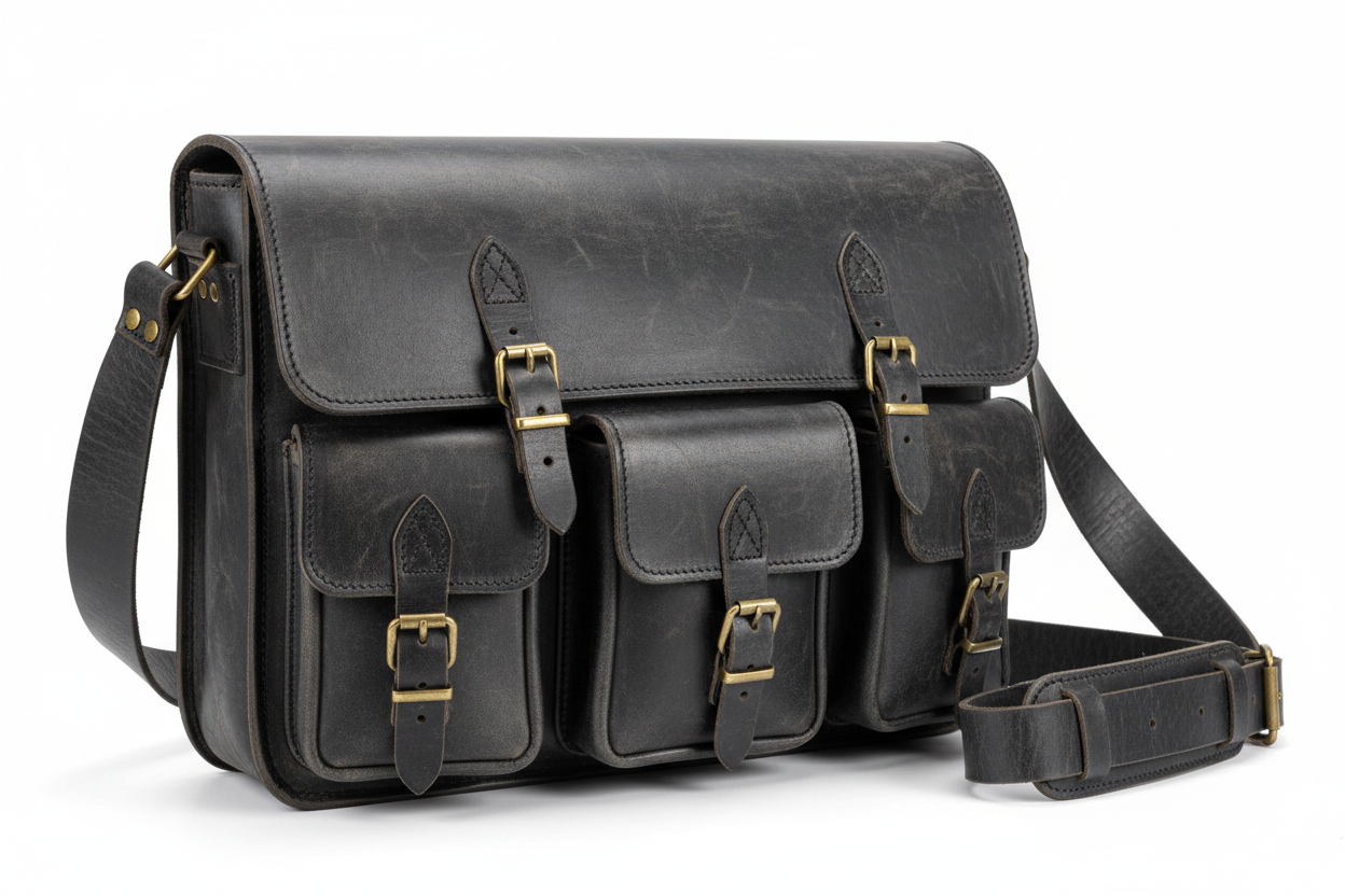Black Leather Messenger Bag