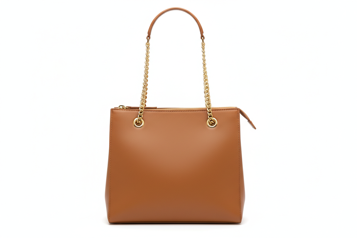 Camel Tan Chain Detailed Tote Bag