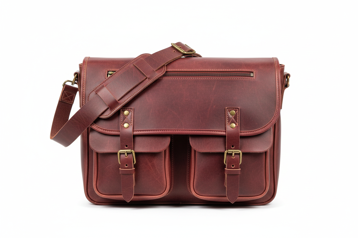 Burgundy Red Leather Messenger Bag