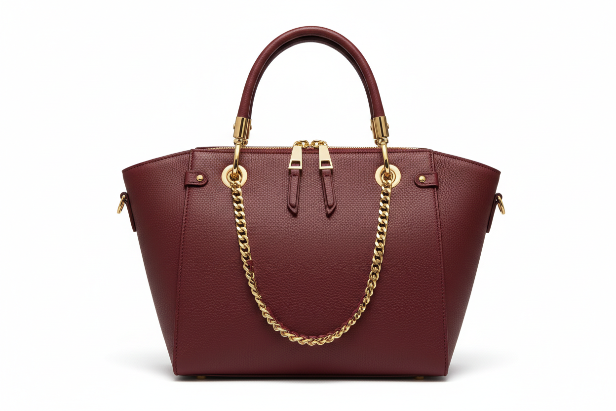 Burgundy Chain Detailed Tote Bag