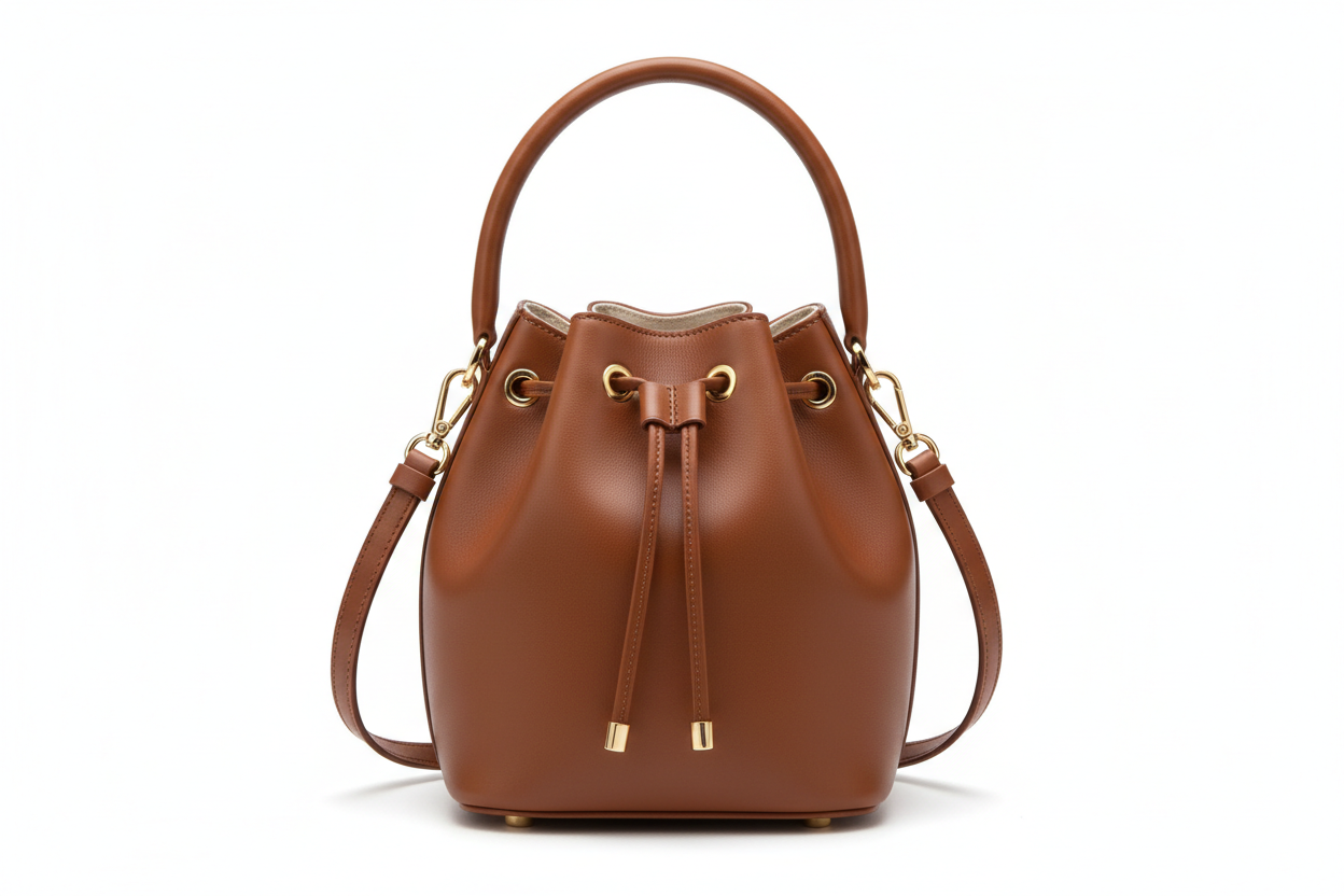 Cognac Brown Leather Bucket Bag