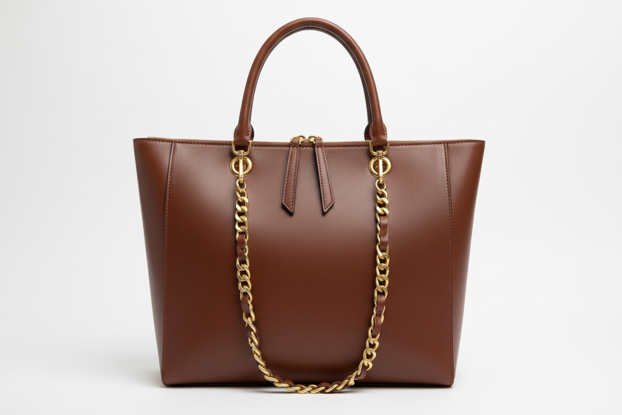 Chocolate Brown Chain Detailed Tote Bag